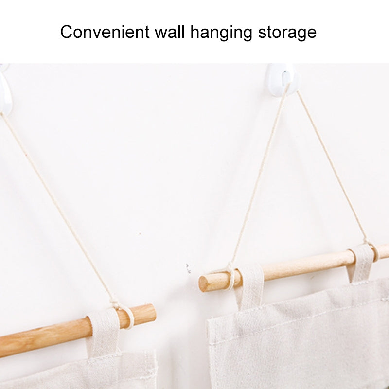 ELECTROPRIME 3-Pockets Cotton Linen Wall Hanging Door Pouch Bedroom Home Storage Pocket Hanging Bag(Gray)