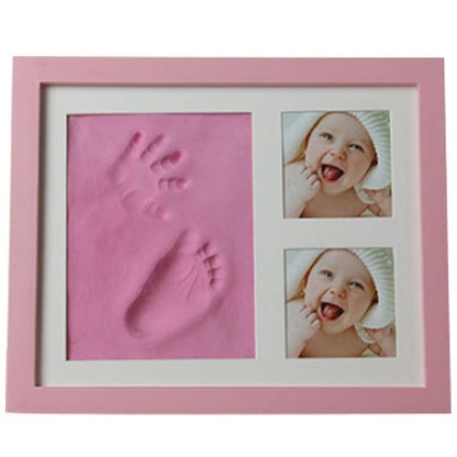 ELECTROPRIME Baby Hand Foot Print Mold Maker Solid Wooden Photo Frame With Cover Fingerprint Mud Set(Pink)