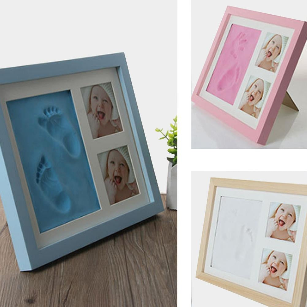 ELECTROPRIME Baby Hand Foot Print Mold Maker Solid Wooden Photo Frame With Cover Fingerprint Mud Set(Pink)