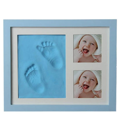 ELECTROPRIME Baby Hand Foot Print Mold Maker Solid Wooden Photo Frame With Cover Fingerprint Mud Set(Blue)