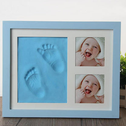 ELECTROPRIME Baby Hand Foot Print Mold Maker Solid Wooden Photo Frame With Cover Fingerprint Mud Set(Blue)