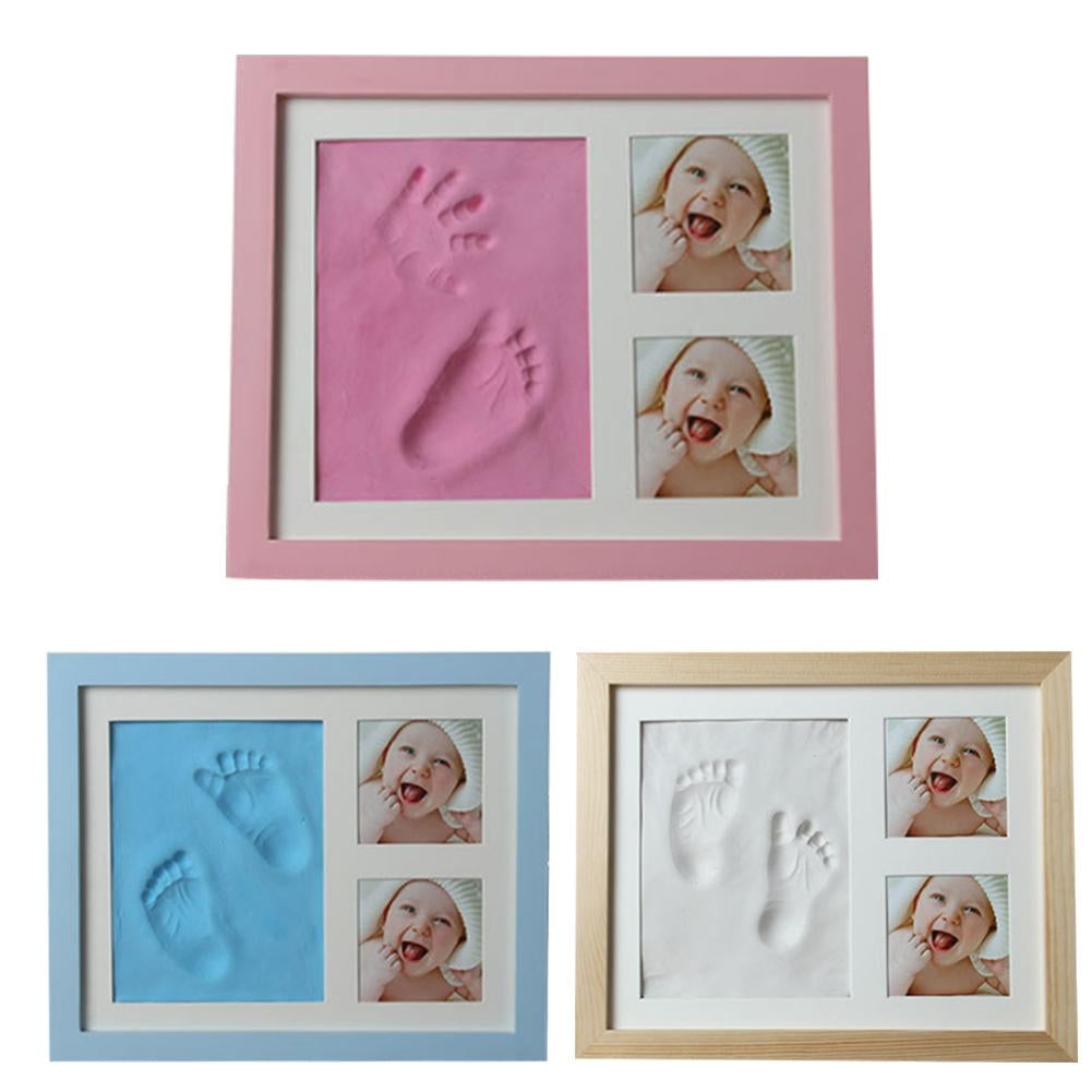 ELECTROPRIME Baby Hand Foot Print Mold Maker Solid Wooden Photo Frame With Cover Fingerprint Mud Set(Blue)