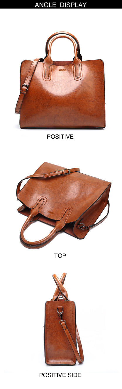 ELECTROPRIME Leather Handbags Big Women Bag Casual Female Bags Trunk Tote Shoulder Bag Ladies Large Bolsos, Color:Blue