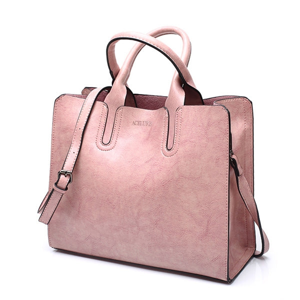ELECTROPRIME Leather Handbags Big Women Bag Casual Female Bags Trunk Tote Shoulder Bag Ladies Large Bolsos, Color:Pink