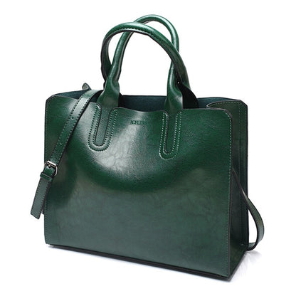 ELECTROPRIME Leather Handbags Big Women Bag Casual Female Bags Trunk Tote Shoulder Bag Ladies Large Bolsos, Color:Green