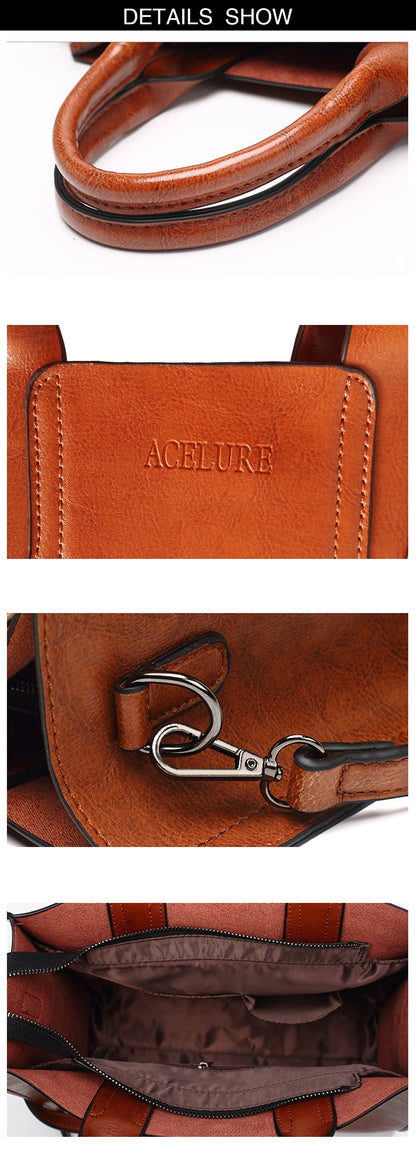 ELECTROPRIME Leather Handbags Big Women Bag Casual Female Bags Trunk Tote Shoulder Bag Ladies Large Bolsos, Color:Green