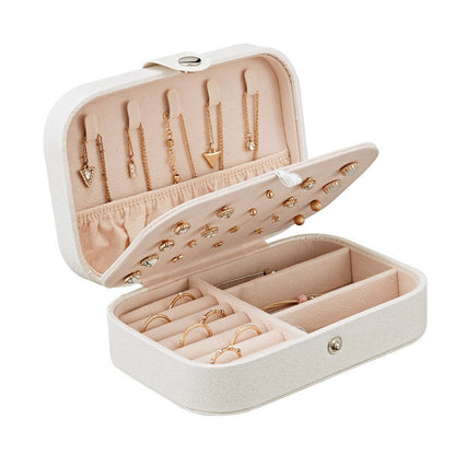 ELECTROPRIME Simple Girl Earrings Rings Plate Jewelry Box Portable Leather Multi-function Jewelry Storage Box(Flash white)