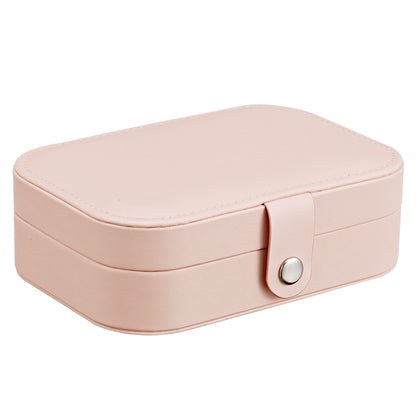 ELECTROPRIME Simple Girl Earrings Rings Plate Jewelry Box Portable Leather Multi-function Jewelry Storage Box(Orange Pink)