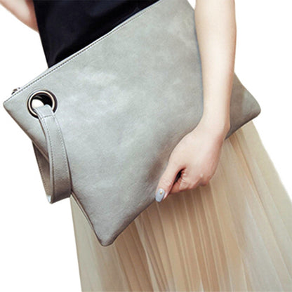 ELECTROPRIME Simple Retro Ladies Handbag Fashion Large Capacity Clutch Bag Zipper Envelope Bag(Light Gray)