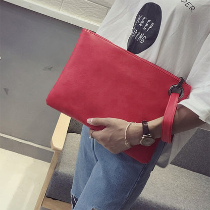 ELECTROPRIME Simple Retro Ladies Handbag Fashion Large Capacity Clutch Bag Zipper Envelope Bag(Red)