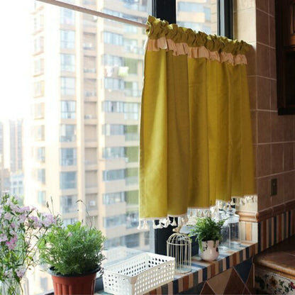 ELECTROPRIME Short Fringed Half Curtain, Size:146x75cm(Yellow)