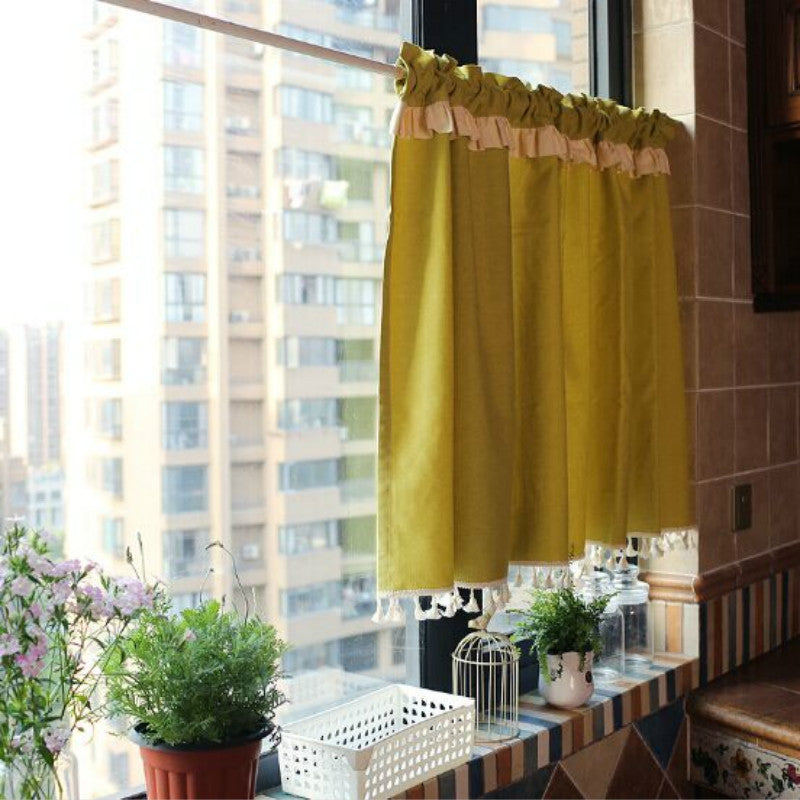 ELECTROPRIME Short Fringed Half Curtain, Size:146x75cm(Yellow)
