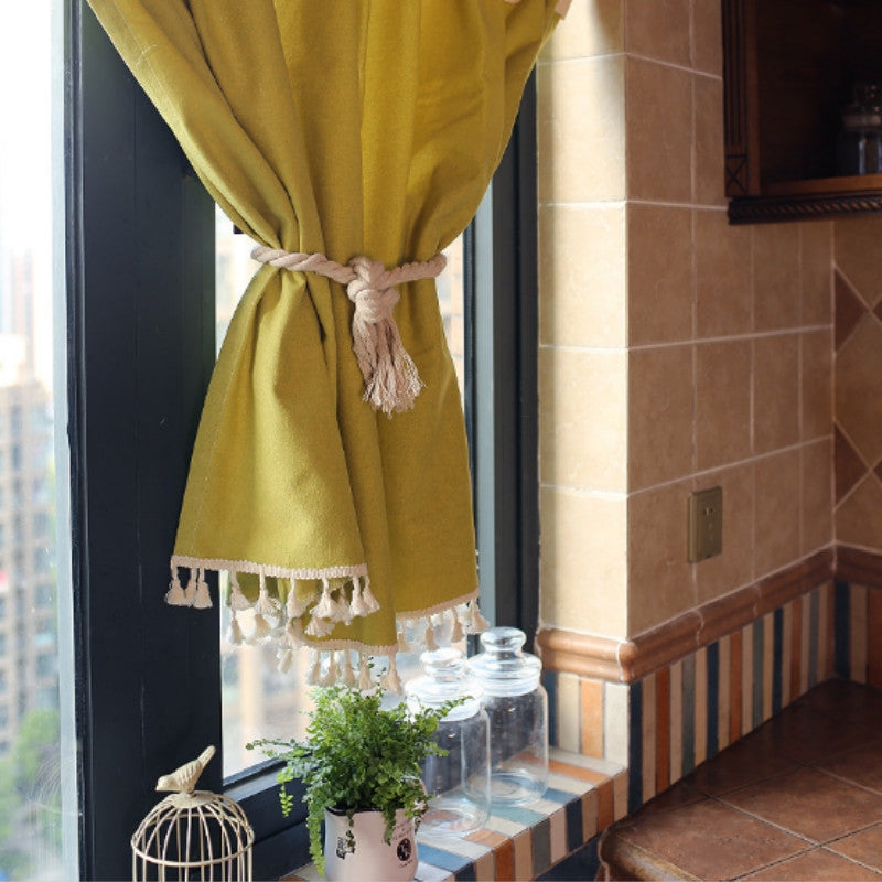 ELECTROPRIME Short Fringed Half Curtain, Size:146x75cm(Yellow)