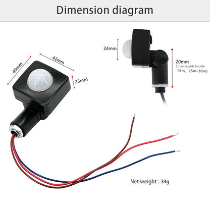 ELECTROPRIME Automatic Security PIR Infrared Motion Sensor Detector Wall Spotlights Switch, Size:10mm(Black)