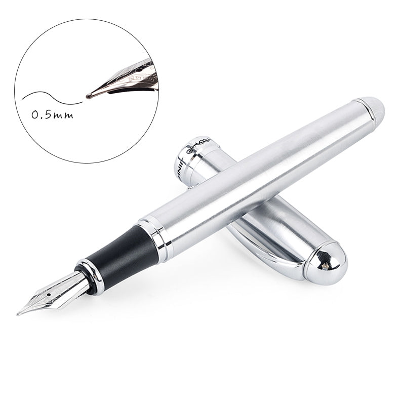 ELECTROPRIME X750 Stationery Stainless Steel Fountain Pen Medium Nib Ink Pens School Oiifice Gift, Nib Size:0.5mm(Silver)