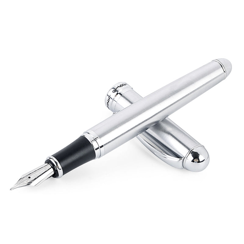 ELECTROPRIME X750 Stationery Stainless Steel Fountain Pen Medium Nib Ink Pens School Oiifice Gift, Nib Size:0.5mm(Silver)