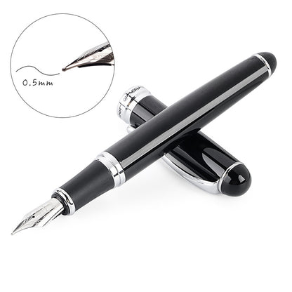 ELECTROPRIME X750 Stationery Stainless Steel Fountain Pen Medium Nib Ink Pens School Oiifice Gift, Nib Size:0.5mm(Black)