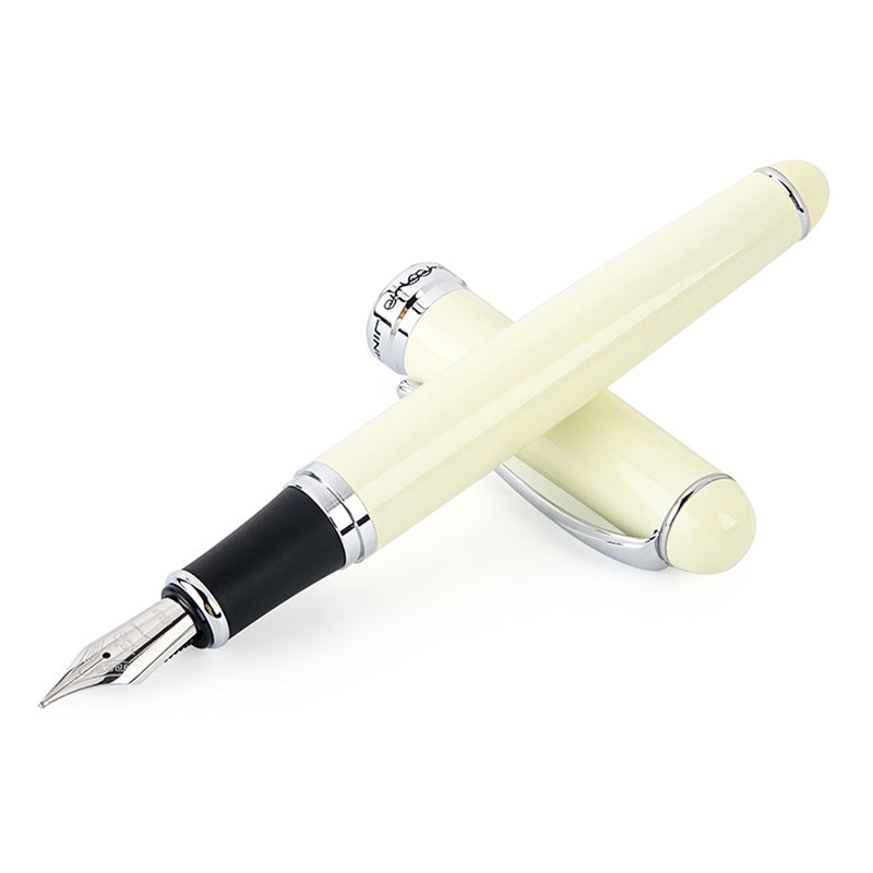 ELECTROPRIME X750 Stationery Stainless Steel Fountain Pen Medium Nib Ink Pens School Oiifice Gift, Nib Size:0.5mm(Ivory)