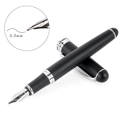 ELECTROPRIME X750 Stationery Stainless Steel Fountain Pen Medium Nib Ink Pens School Oiifice Gift, Nib Size:0.5mm(Matte Black)