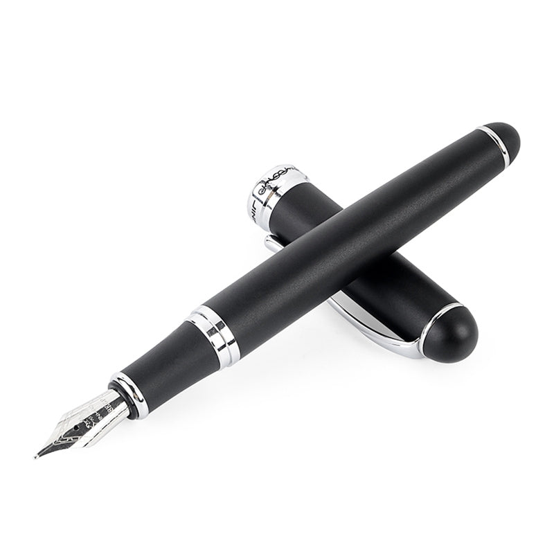 ELECTROPRIME X750 Stationery Stainless Steel Fountain Pen Medium Nib Ink Pens School Oiifice Gift, Nib Size:0.5mm(Matte Black)