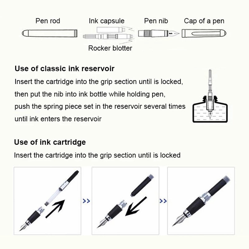 ELECTROPRIME X750 Stationery Stainless Steel Fountain Pen Medium Nib Ink Pens School Oiifice Gift, Nib Size:0.5mm(Matte Black)