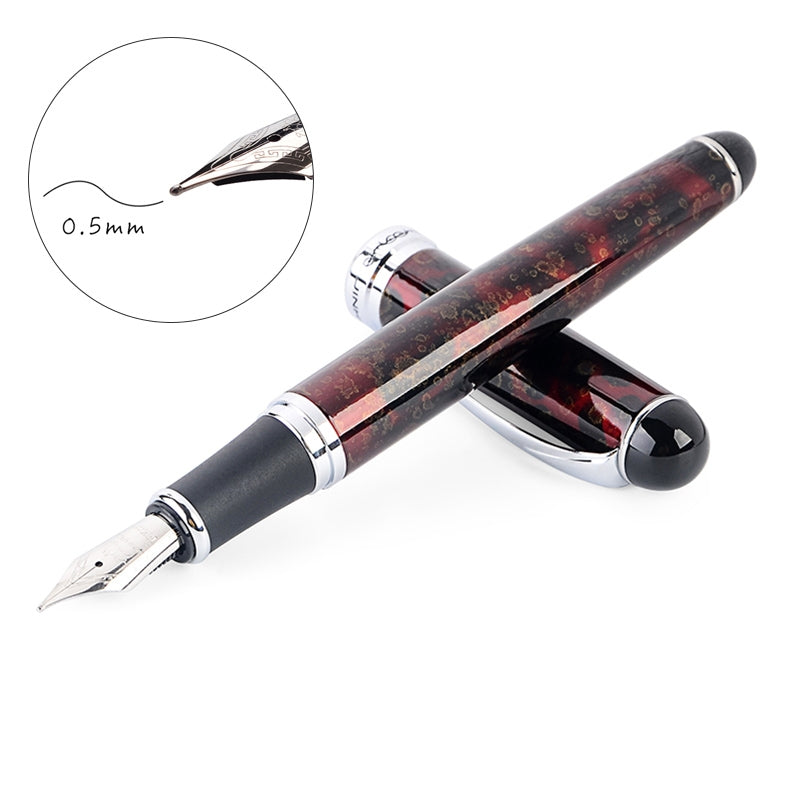 ELECTROPRIME X750 Stationery Stainless Steel Fountain Pen Medium Nib Ink Pens School Oiifice Gift, Nib Size:0.5mm(Red Pattern)