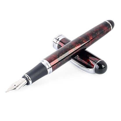 ELECTROPRIME X750 Stationery Stainless Steel Fountain Pen Medium Nib Ink Pens School Oiifice Gift, Nib Size:0.5mm(Red Pattern)