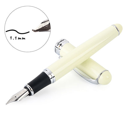 ELECTROPRIME X750 Stationery Stainless Steel Fountain Pen Medium Nib Ink Pens School Oiifice Gift, Nib Size:1.1mm(Ivory)