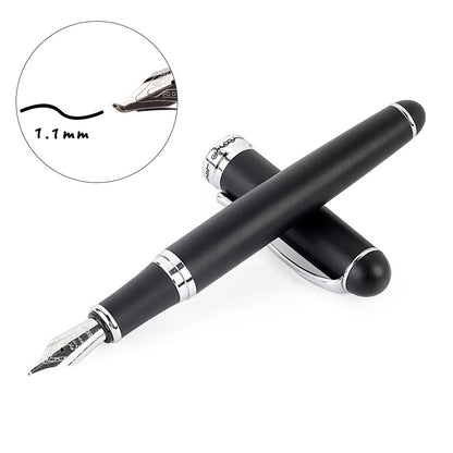 ELECTROPRIME X750 Stationery Stainless Steel Fountain Pen Medium Nib Ink Pens School Oiifice Gift, Nib Size:1.1mm(Matte Black)