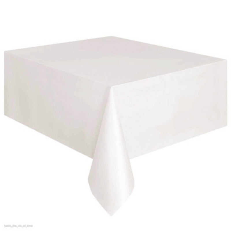 ELECTROPRIME Disposable Plastic Tablecloth Solid Color Wedding Birthday Party Table Cover Rectangle Desk Cloth Wipe Covers(white)