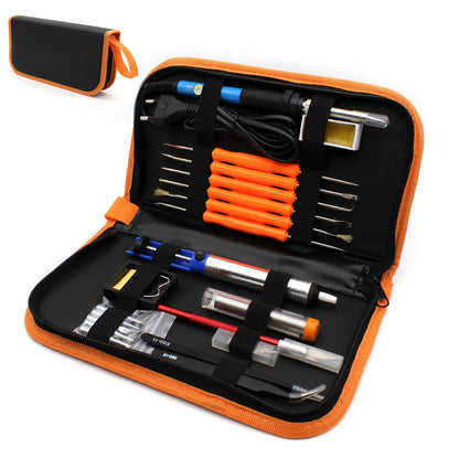ELECTROPRIME 60W Adjustable Temperature Electric Soldering Iron Kit + 5 PCS Tips Portable Welding Repair Tool Tweezers Hobby knife(Orange)