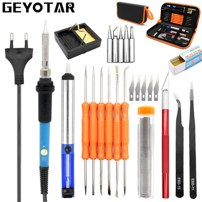 ELECTROPRIME 60W Adjustable Temperature Electric Soldering Iron Kit + 5 PCS Tips Portable Welding Repair Tool Tweezers Hobby knife(Orange)