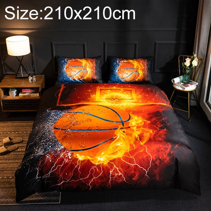 ELECTROPRIME 3D Printed Bedding Three-Piece Pillowcase Duvet Cover, Size:210x210cm(Basketball Fire)