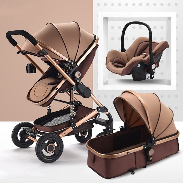 ELECTROPRIME High Landscape Can Sit and Lie Four-wheel Shockproof Folding Newborn Stroller(Khaki)