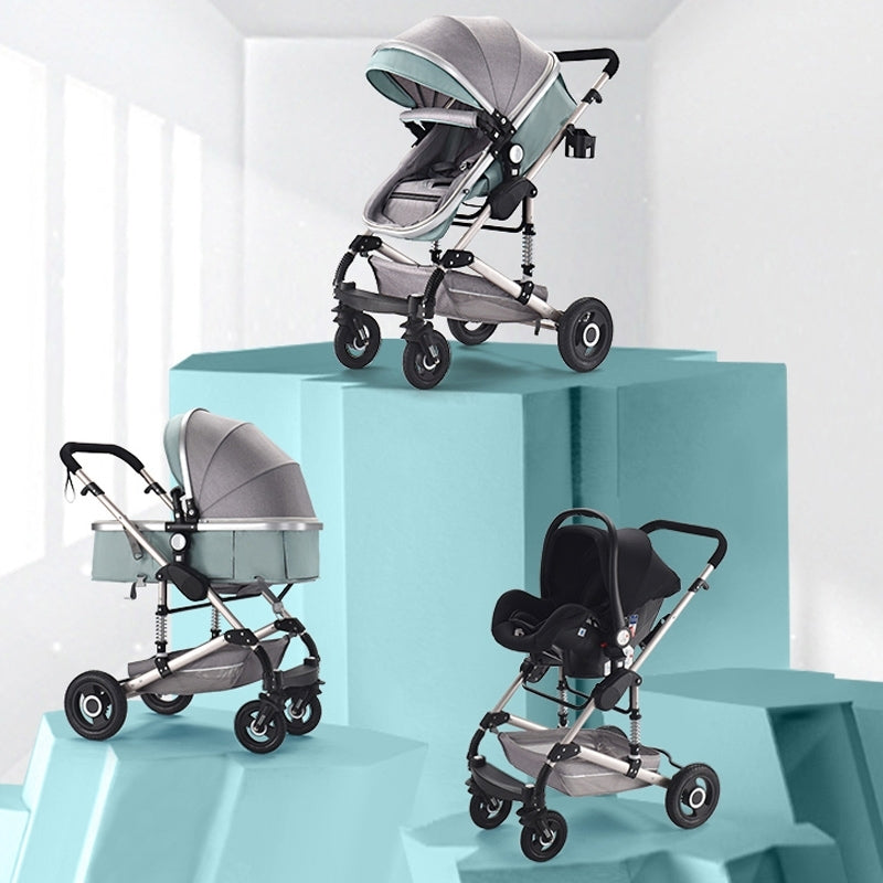 ELECTROPRIME High Landscape Can Sit and Lie Four-wheel Shockproof Folding Newborn Stroller(Khaki)