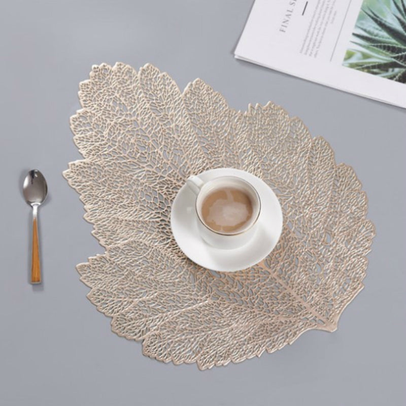 ELECTROPRIME Leaf PVC Heat Resistant Placemat Drink Glass Coaster, Size: 37x47cm(Gold)