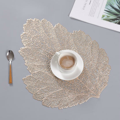 ELECTROPRIME Leaf PVC Heat Resistant Placemat Drink Glass Coaster, Size: 37x47cm(Gold)