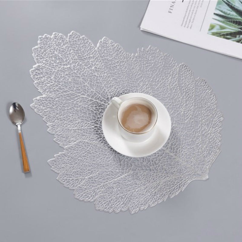 ELECTROPRIME Leaf PVC Heat Resistant Placemat Drink Glass Coaster, Size: 37x47cm(Silver)