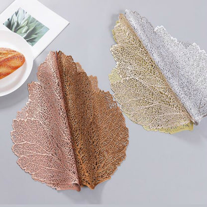 ELECTROPRIME Leaf PVC Heat Resistant Placemat Drink Glass Coaster, Size: 37x47cm(Rose Gold)