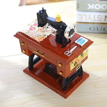ELECTROPRIME Mini Plastic Vintage Music Box Sewing Machine Style Mechanical Birthday Gift Table Decor