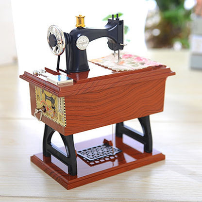 ELECTROPRIME Mini Plastic Vintage Music Box Sewing Machine Style Mechanical Birthday Gift Table Decor