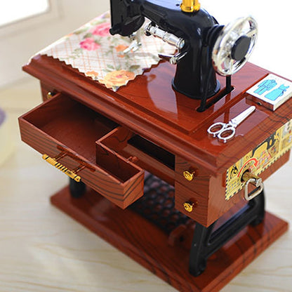 ELECTROPRIME Mini Plastic Vintage Music Box Sewing Machine Style Mechanical Birthday Gift Table Decor