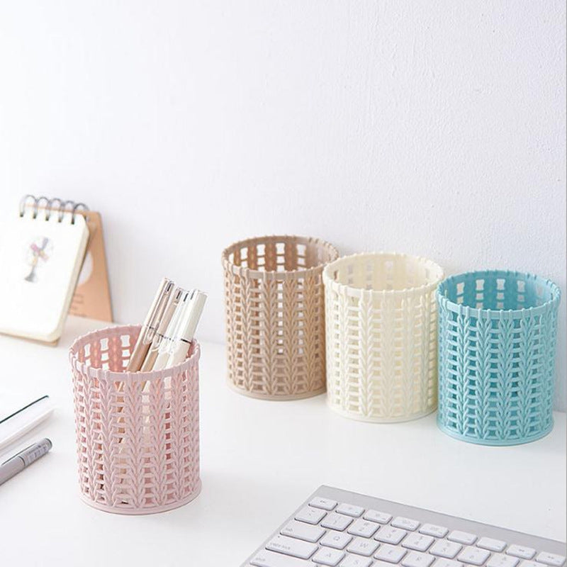 ELECTROPRIME HH301 Office Organizer Desktop Hollow Cylinder Pen Storage Box Pencil Brush Pot Pen Holder Makeup Brush Plastic Container(Blue)