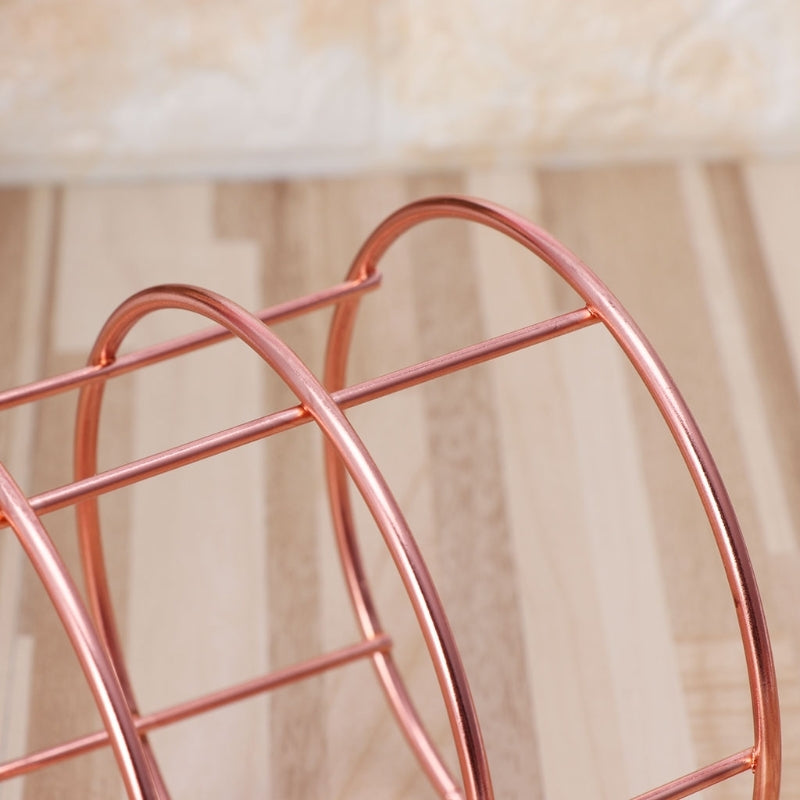 ELECTROPRIME Rose Gold Metal Pen Holder Box Case Iron Art Receiving Basket Desk Stationery Office School Desk Supplies(Round)