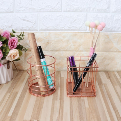 ELECTROPRIME Rose Gold Metal Pen Holder Box Case Iron Art Receiving Basket Desk Stationery Office School Desk Supplies(Square)