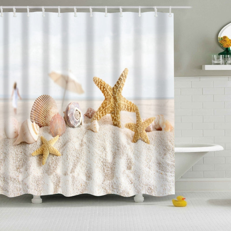 ELECTROPRIME Colorful Beach Conch Starfish Shell Polyester Washable Bath Shower Curtains, Size:120X180cm(Beach Shell)