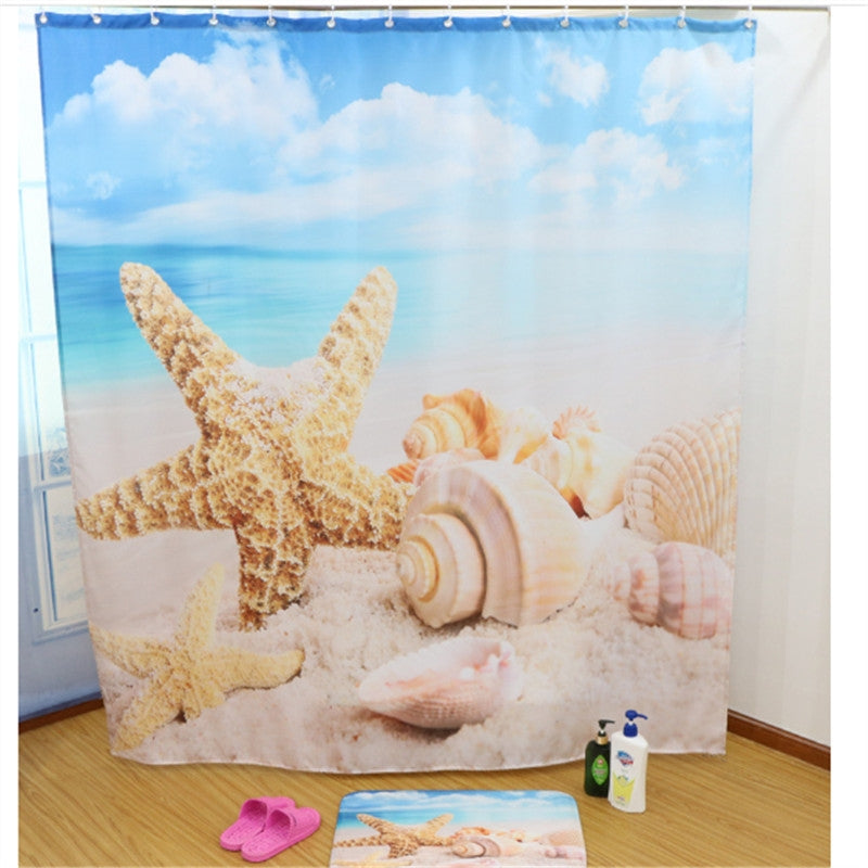 ELECTROPRIME Colorful Beach Conch Starfish Shell Polyester Washable Bath Shower Curtains, Size:120X180cm(Beach Shell)