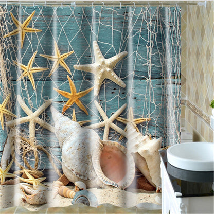 ELECTROPRIME Colorful Beach Conch Starfish Shell Polyester Washable Bath Shower Curtains, Size:120X180cm(Beach Shell)
