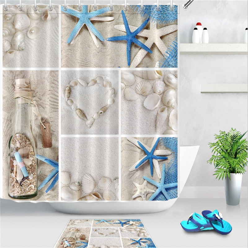 ELECTROPRIME Colorful Beach Conch Starfish Shell Polyester Washable Bath Shower Curtains, Size:120X180cm(Beach Shell)