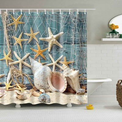 ELECTROPRIME Colorful Beach Conch Starfish Shell Polyester Washable Bath Shower Curtains, Size:120X180cm(Fishnet Shell)